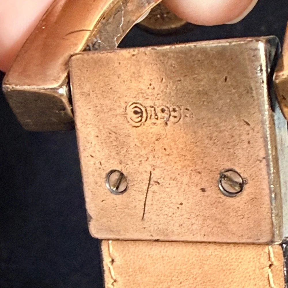 Brighton Vtg 1996 Black Leather Toggle Belt Western. Mixed Metal Ornate L 20603